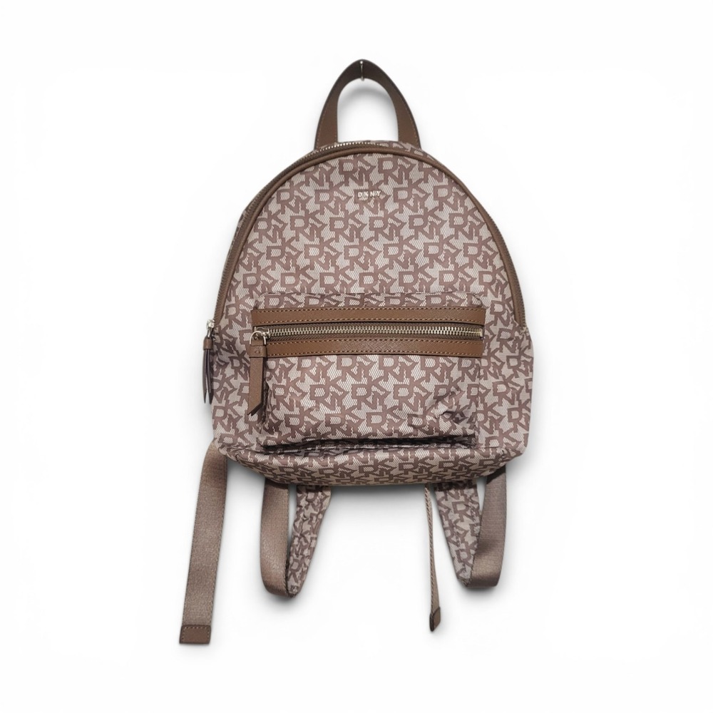 DKNY Backpack In Tan & Cream Donna Karan NY Monogrammed Preppy Academia Designer